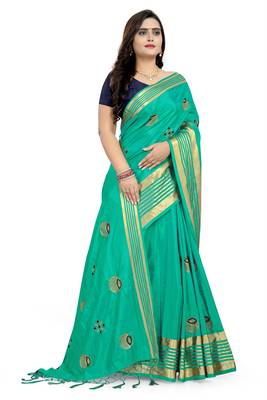 Blue Embroidered Silk Saree With Blouse 3
