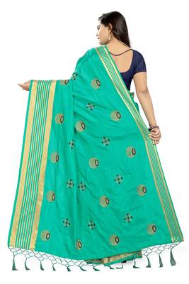 Blue Embroidered Silk Saree With Blouse 4