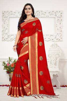 Red Embroidered Silk Saree With Blouse 1