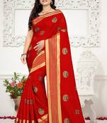 Red Embroidered Silk Saree With Blouse