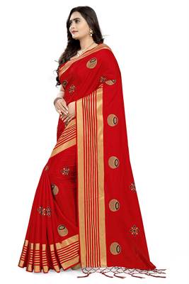 Red Embroidered Silk Saree With Blouse 2