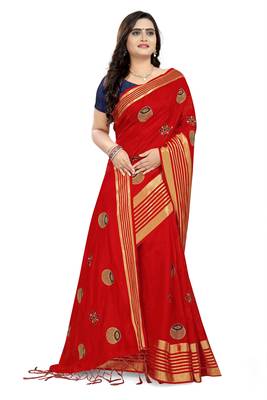 Red Embroidered Silk Saree With Blouse 3