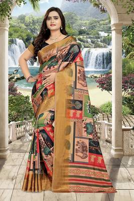 Pink Printed Silk Saree With Blouse 1