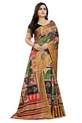 Pink Printed Silk Saree With Blouse 3