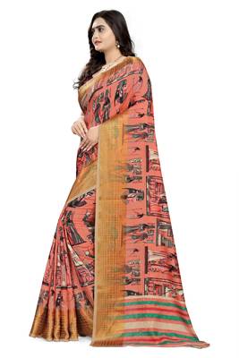 Peach Printed Silk Saree With Blouse 2