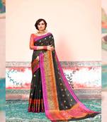Black embroidered cotton silk saree with blouse