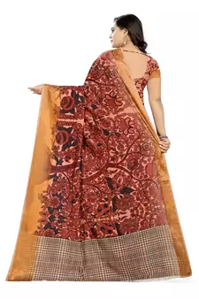 Brown Printed Silk Saree With Blouse
