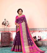 Purple embroidered cotton silk saree with blouse
