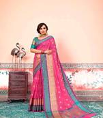 Pink embroidered cotton silk saree with blouse