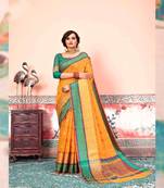 Orange embroidered cotton silk saree with blouse