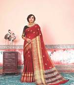 Red embroidered cotton silk saree with blouse
