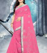 Pink Printed Linen Saree With Blouse