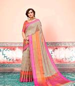 Grey embroidered cotton silk saree with blouse