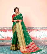 Green embroidered cotton silk saree with blouse