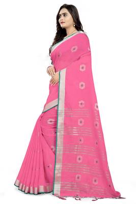 Pink Printed Linen Saree With Blouse 2