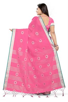 Pink Printed Linen Saree With Blouse 4