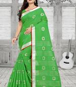 Green Printed Linen Saree With Blouse