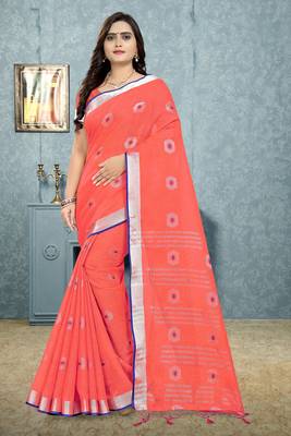 Peach Printed Linen Saree With Blouse 1