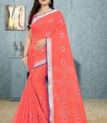 Peach Printed Linen Saree With Blouse