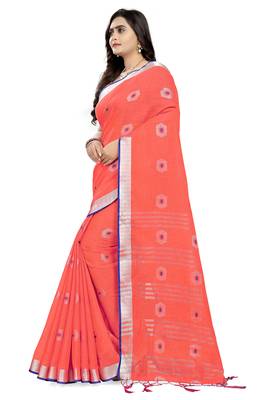 Peach Printed Linen Saree With Blouse 2