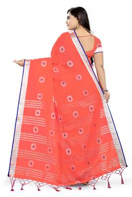 Peach Printed Linen Saree With Blouse 4