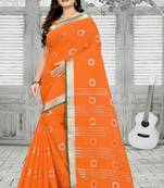 Orange Printed Linen Saree With Blouse