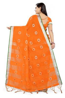 Orange Printed Linen Saree With Blouse 4