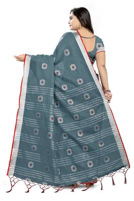 Grey Printed Linen Saree With Blouse 4