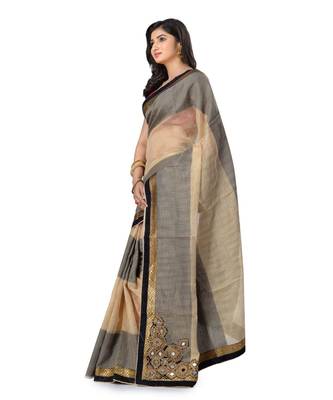 Grey Embroidered Super_Net Saree With Blouse 2