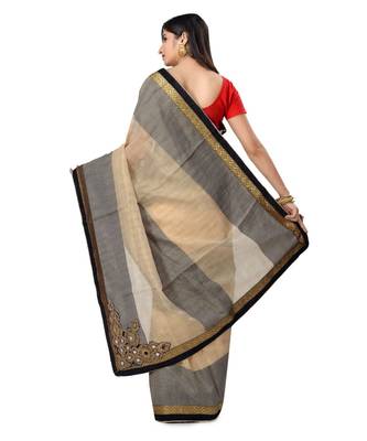 Grey Embroidered Super_Net Saree With Blouse 3