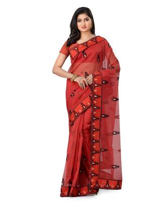 Red Embroidered Super_Net Saree With Blouse 1