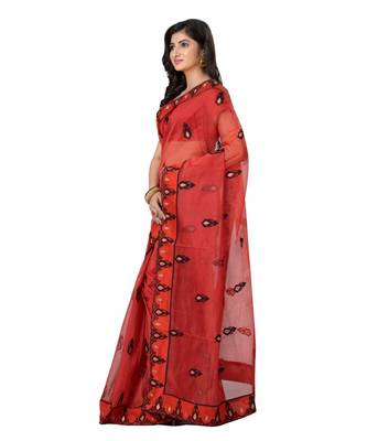 Red Embroidered Super_Net Saree With Blouse 2