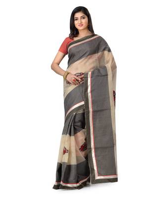 Grey Embroidered Super_Net Saree With Blouse 1