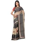 Grey Embroidered Super_Net Saree With Blouse