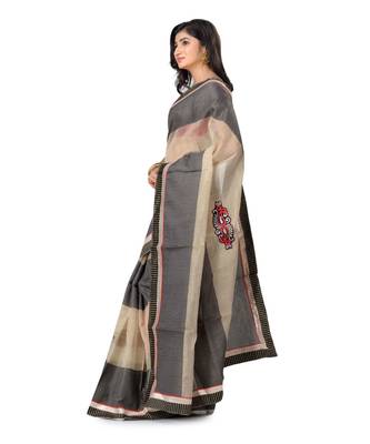 Grey Embroidered Super_Net Saree With Blouse 2