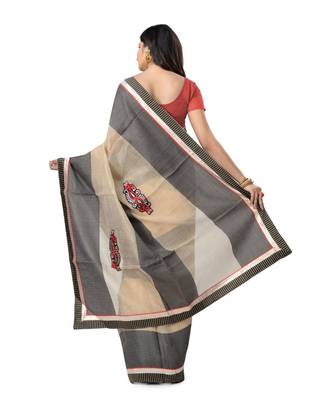 Grey Embroidered Super_Net Saree With Blouse 3