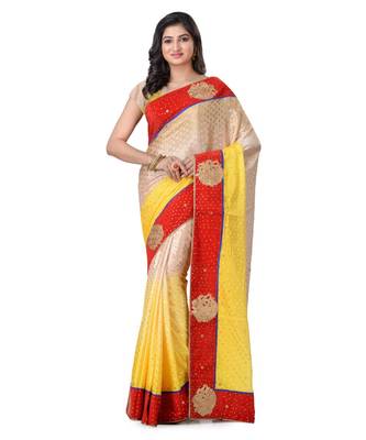 Yellow Embroidered Jacquard Saree With Blouse 1