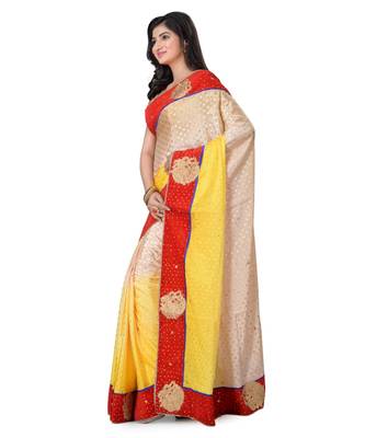 Yellow Embroidered Jacquard Saree With Blouse 2