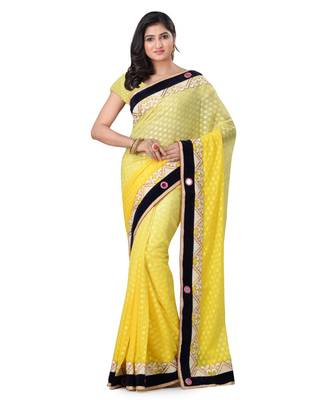 Yellow Embroidered Jacquard Saree With Blouse 1