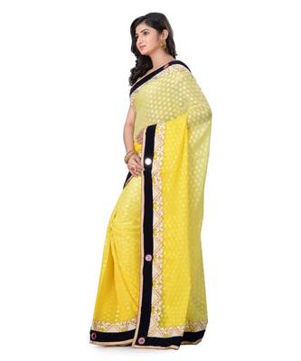 Yellow Embroidered Jacquard Saree With Blouse 2
