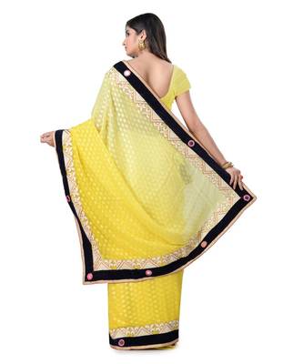 Yellow Embroidered Jacquard Saree With Blouse 3