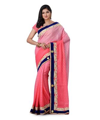Pink Embroidered Jacquard Saree With Blouse 1
