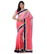 Pink Embroidered Jacquard Saree With Blouse
