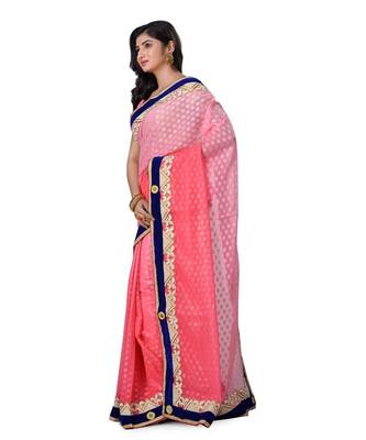 Pink Embroidered Jacquard Saree With Blouse 2