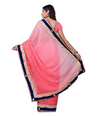Pink Embroidered Jacquard Saree With Blouse 3
