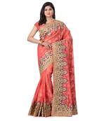 Pink Embroidered Jacquard Saree With Blouse