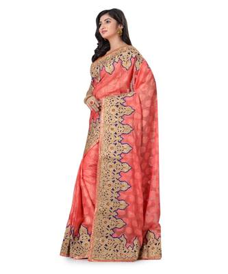 Pink Embroidered Jacquard Saree With Blouse 2