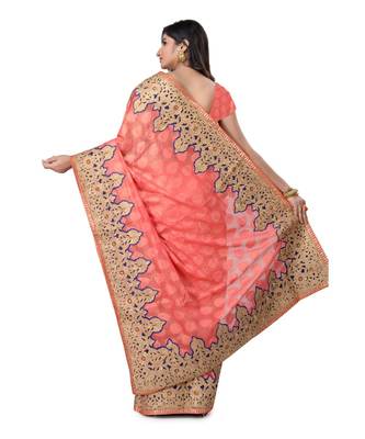Pink Embroidered Jacquard Saree With Blouse 3