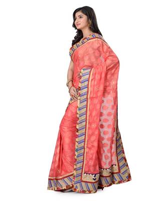 Pink Embroidered Jacquard Saree With Blouse 1