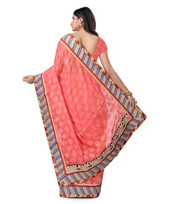 Pink Embroidered Jacquard Saree With Blouse 2